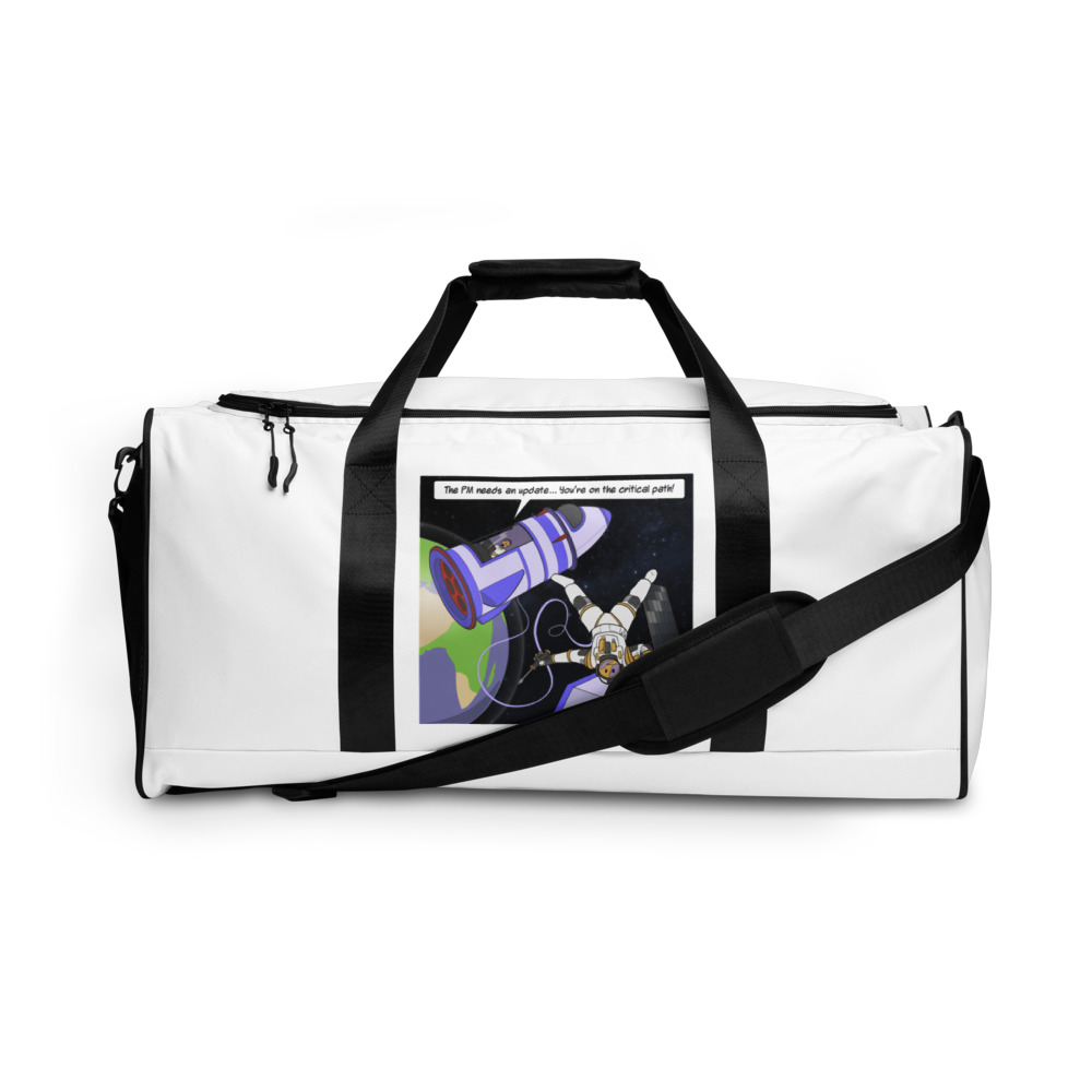 A duffel bag with a picture of a person on it.