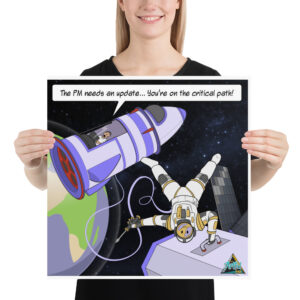 A person holding up a poster of an astronaut.