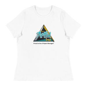 A white t-shirt with an image of a triangle.