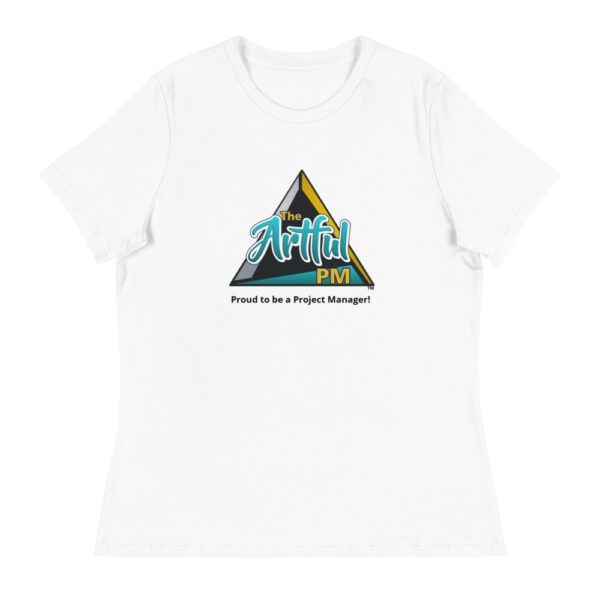 A white t-shirt with an image of a triangle.